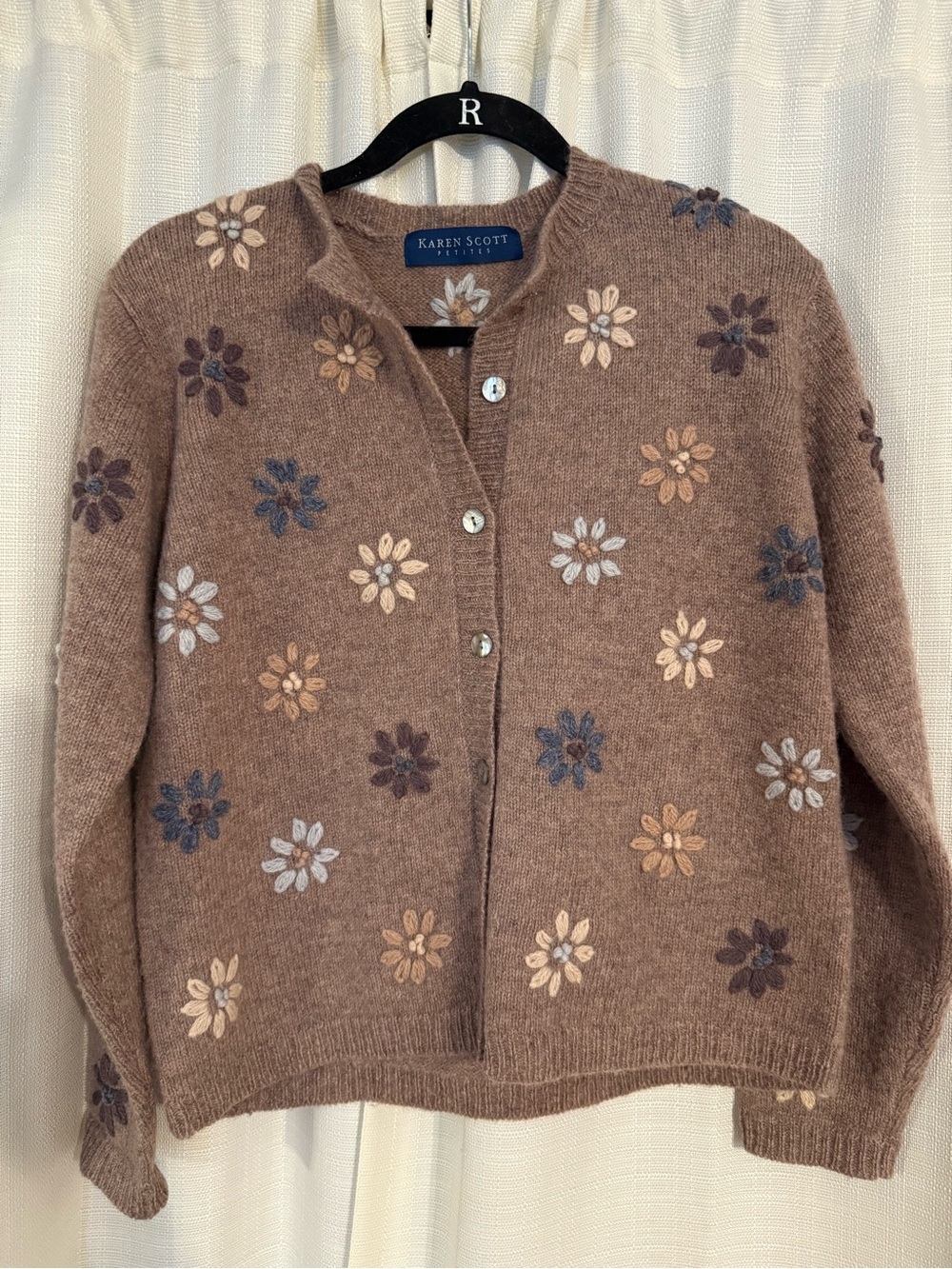 Karen Scott Brown Floral Knit Button-Front Cardigan
